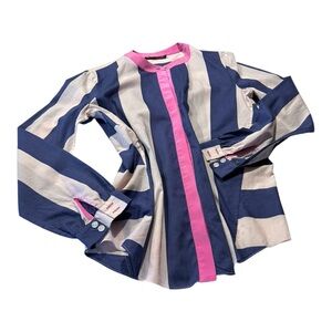 Fashion Star Saks 5th Striped Blue, White and Pink Long Sleeve Button Up Blouse